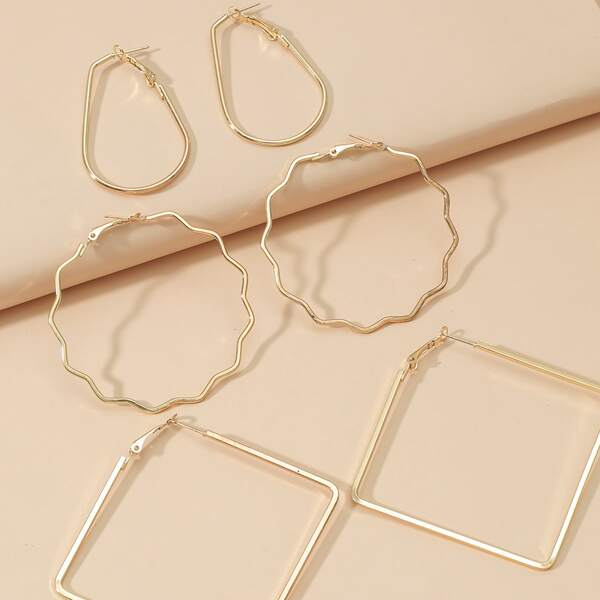 

3pairs Geo Earrings, Gold