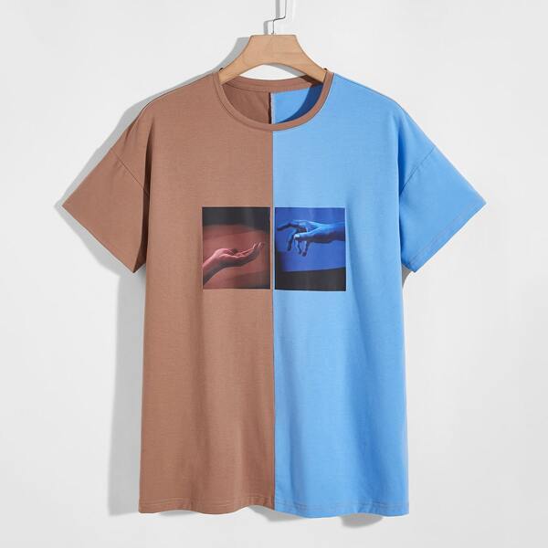 

Men Figure Graphic Spliced Tee, Multicolor