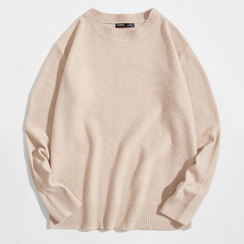 

Guys Round Neck Solid Sweater, Apricot