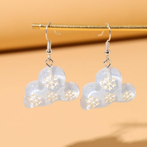 

Christmas Snowflake Engraved Cloud Drop Earrings, White