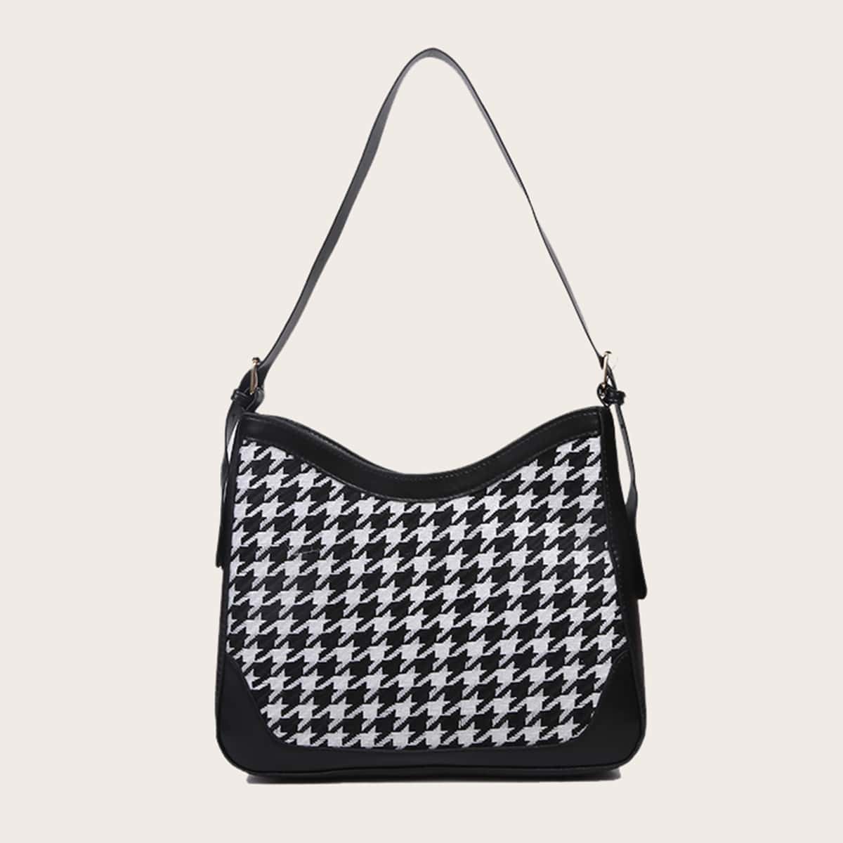 

Houndstooth Shoulder Bag, Black