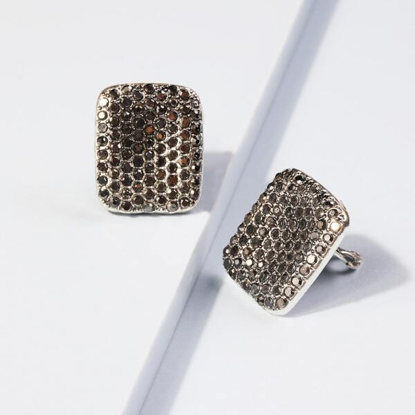 

Rhinestone Decor Rectangle Earrings, Gun black