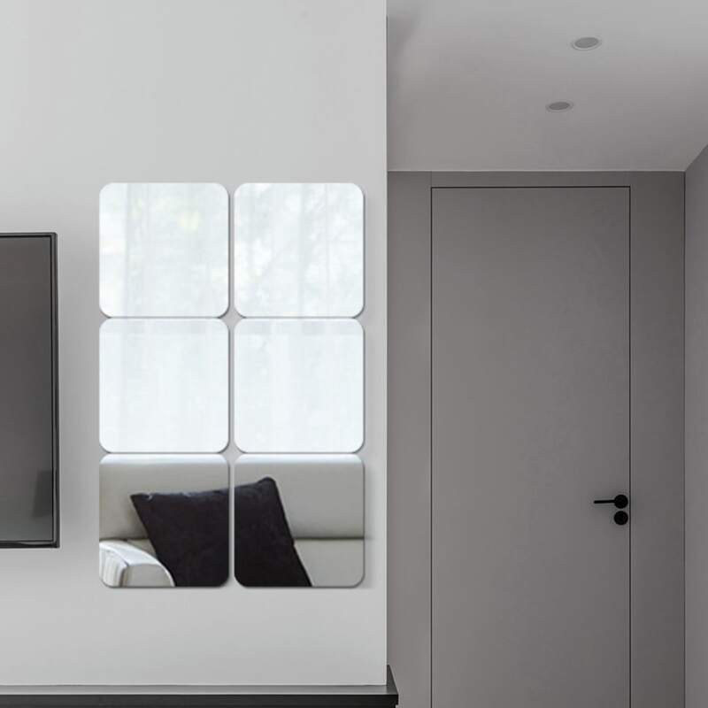 

1pc Square Mirror Surface Wall Sticker, Silver