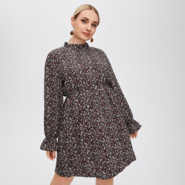 

Plus Ditsy Floral Flounce Sleeve Dress, Multicolor
