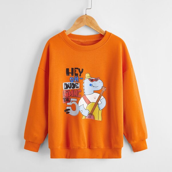 

Girls Letter & Dinosaur Print Sweatshirt, Orange