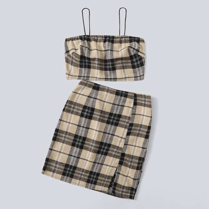 

Plaid Crop Cami & Split Skirt, Multicolor