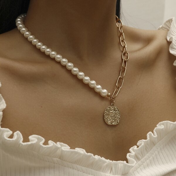 

Faux Pearl Charm Necklace, Multicolor