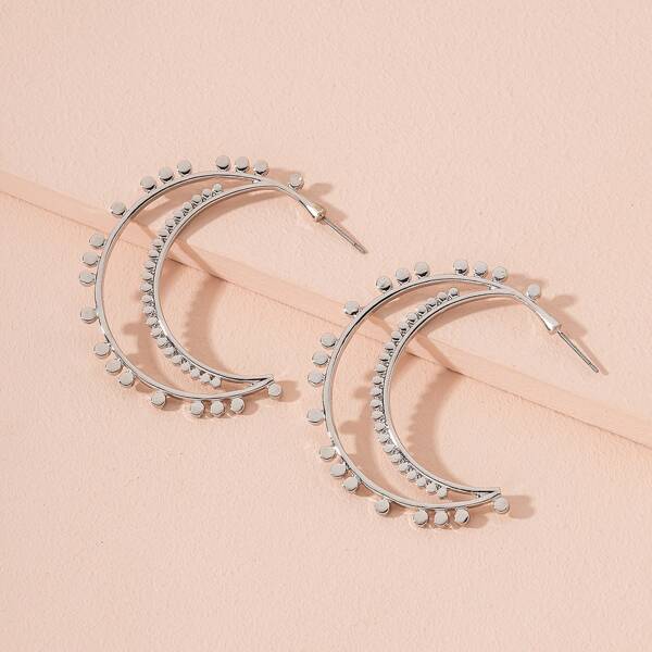 

Hollow Out Moon Decor Earrings, Silver