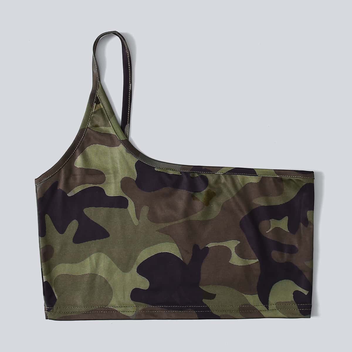 

Camo One Shoulder Crop Top, Multicolor