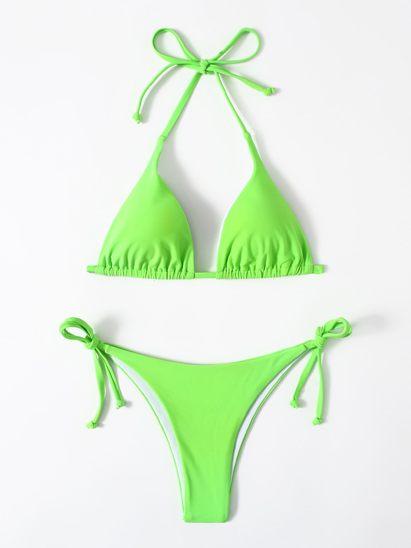 Neon Green Triangle Tie Side Bikini Swimsuit thumbnail