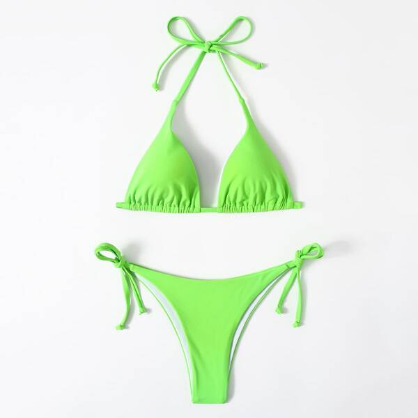 

Neon Green Triangle Tie Side Bikini Swimsuit