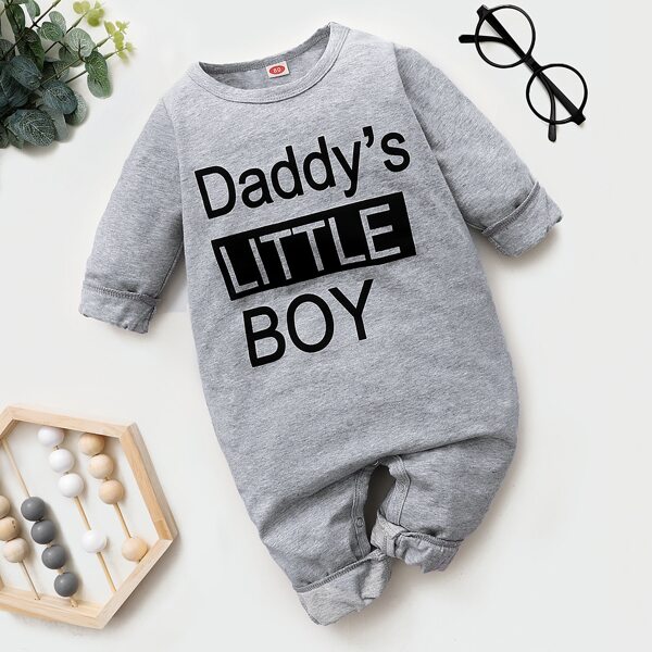 

Baby Boy Letter Graphic Sweatshirt Jumpsuit, Grey