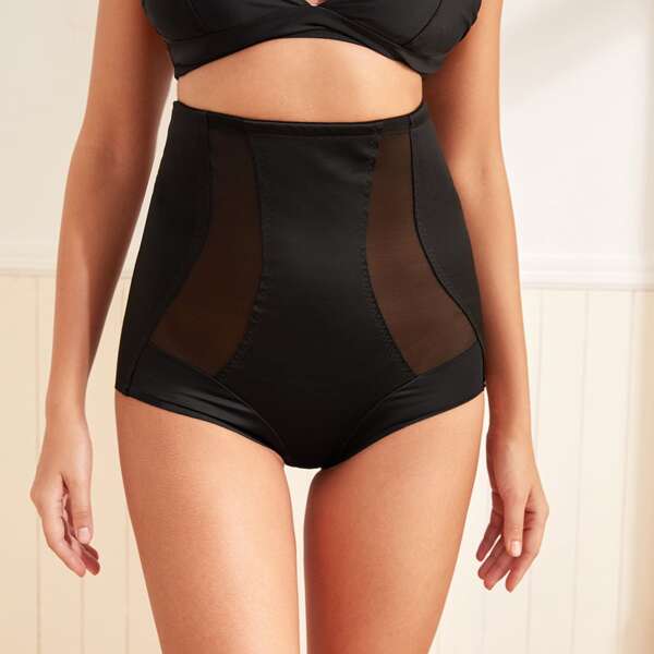 

Contrast Mesh Shapewear Panty, Black