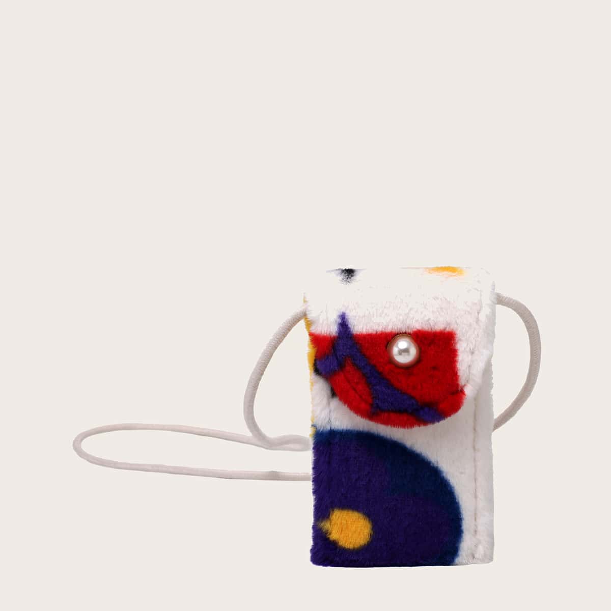 

Colorblock Fluffy Crossbody Phone Bag, White