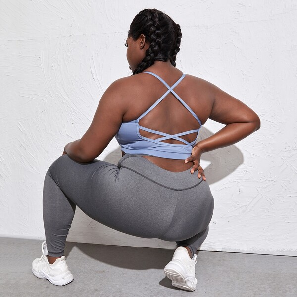 

Plus Solid Crisscross Sports Bra, Blue