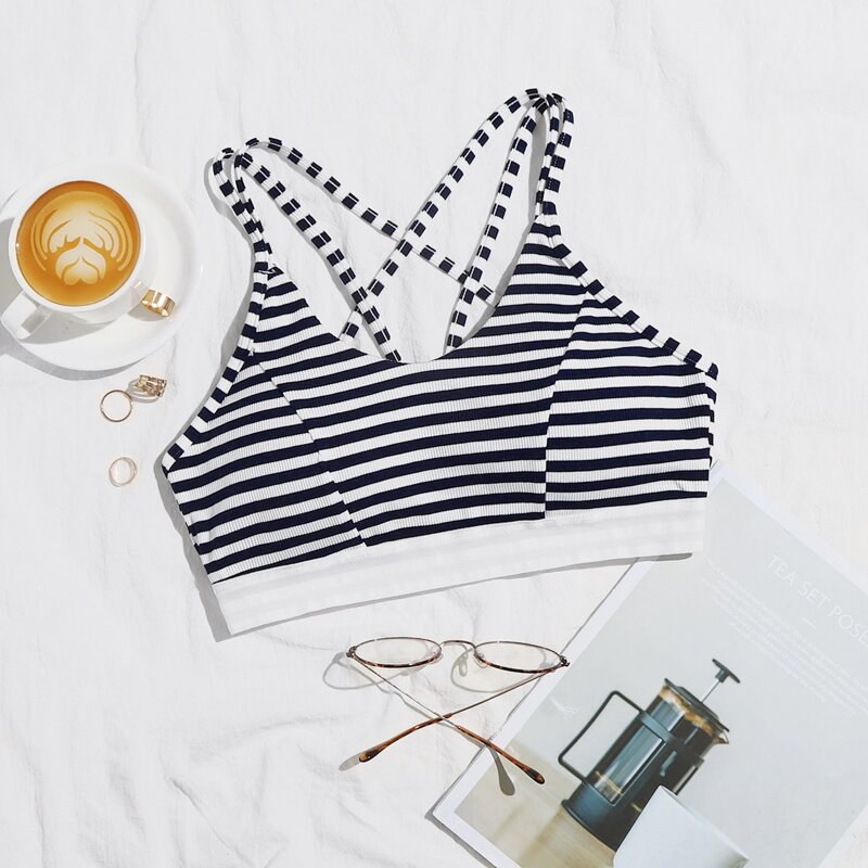 

Striped Rib Bralette, Black and white