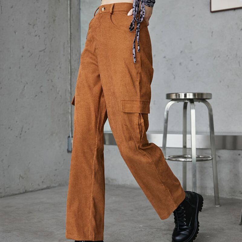 

Solid Corduroy Cargo Pants, Brown