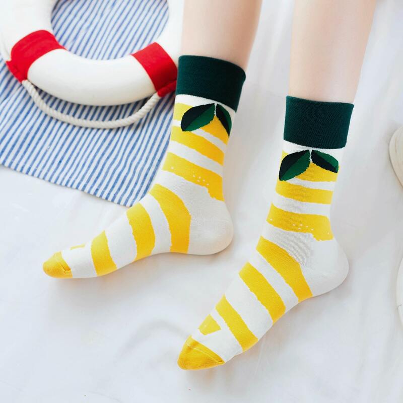 

1pair Striped Crew Socks, Yellow