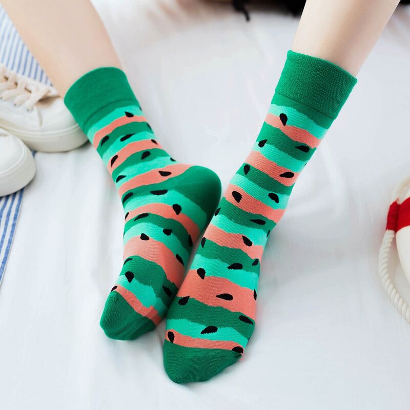 

1pair Striped Crew Socks, Green