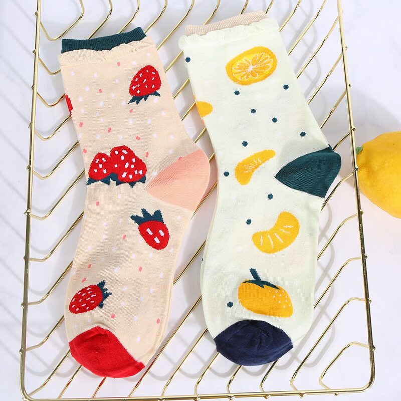 

2pairs Fruit Print Crew Socks, Multicolor