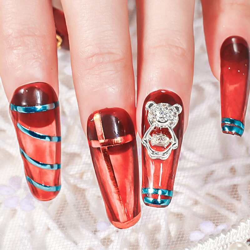 

1pc Rhinestone Bear Nail Art Decoration, Silver