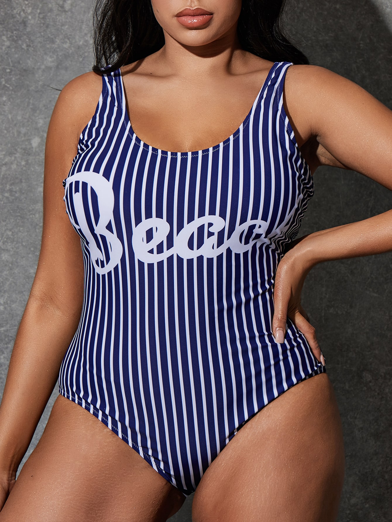 Plus Striped Letter Graphic One Piece Swimsuit thumbnail