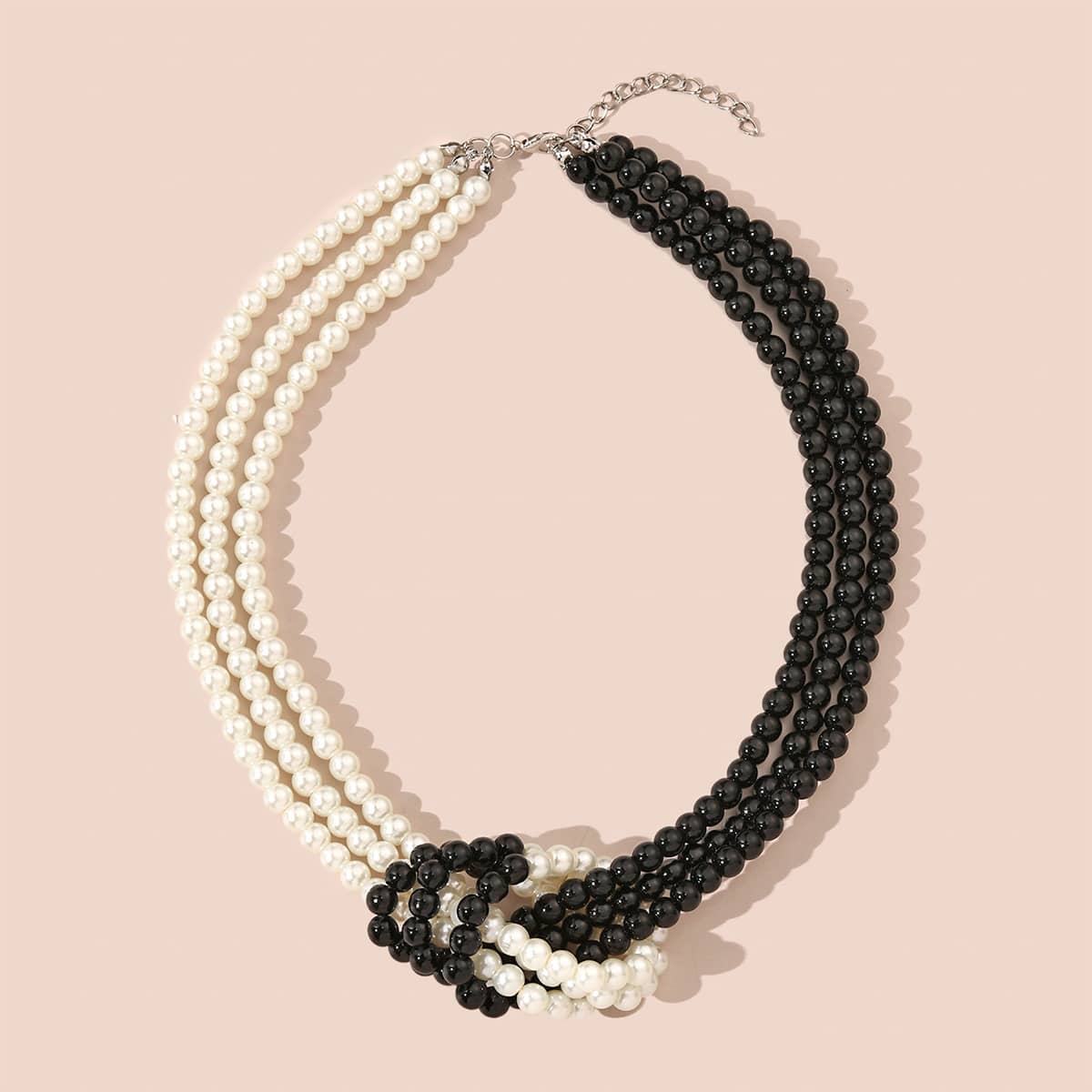 

Colorblock Faux Pearl Knot Necklace, Black and white