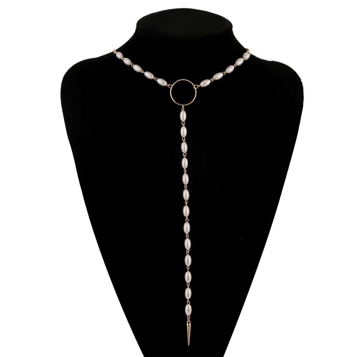 

Faux Pearl Y Lariat Necklace, Gold