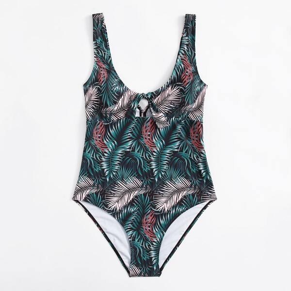 

Tropical Keyhole Knot One Piece Swimsuit, Multicolor