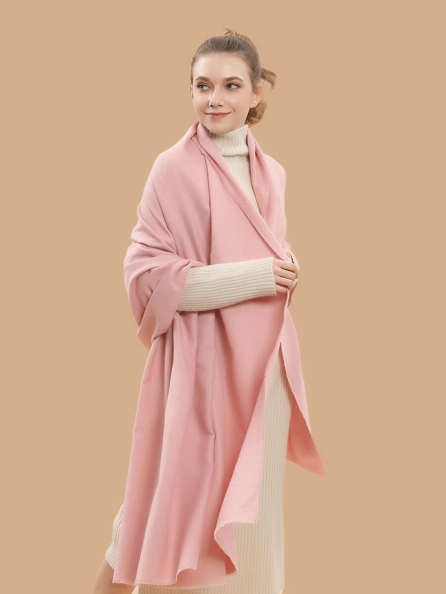 SHEIN Raw Hem Shawl Scarf - Pink - View 1