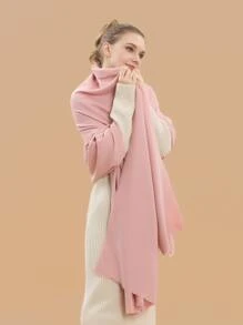 SHEIN Raw Hem Shawl Scarf - Pink - View 2