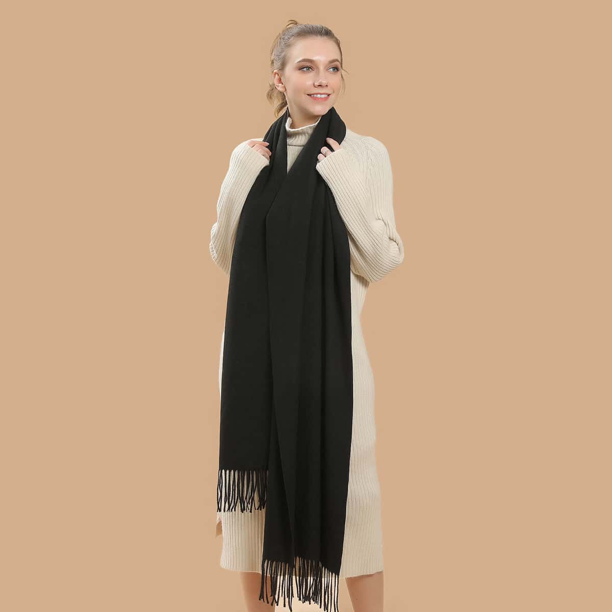 

Solid Fringe Scarf, Black