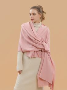 SHEIN Raw Hem Shawl Scarf - Pink - View 5