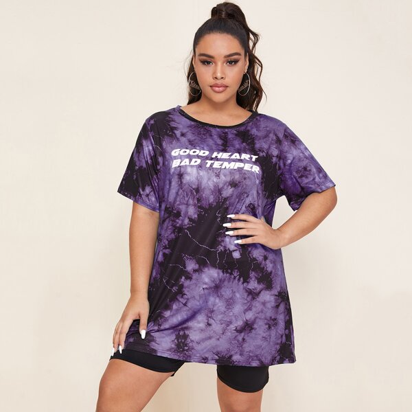 

Plus Slogan Graphic Tie Dye Tee, Purple