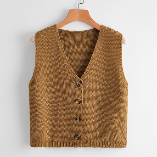 

Button Front V Neck Cardigan, Camel