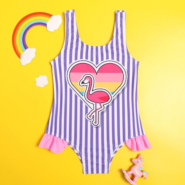 

Toddler Girls Flamingo Print Striped One Piece Swimsuit, Multicolor