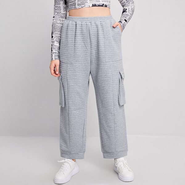 

Plus Textured Flap Pocket Pants, Light grey