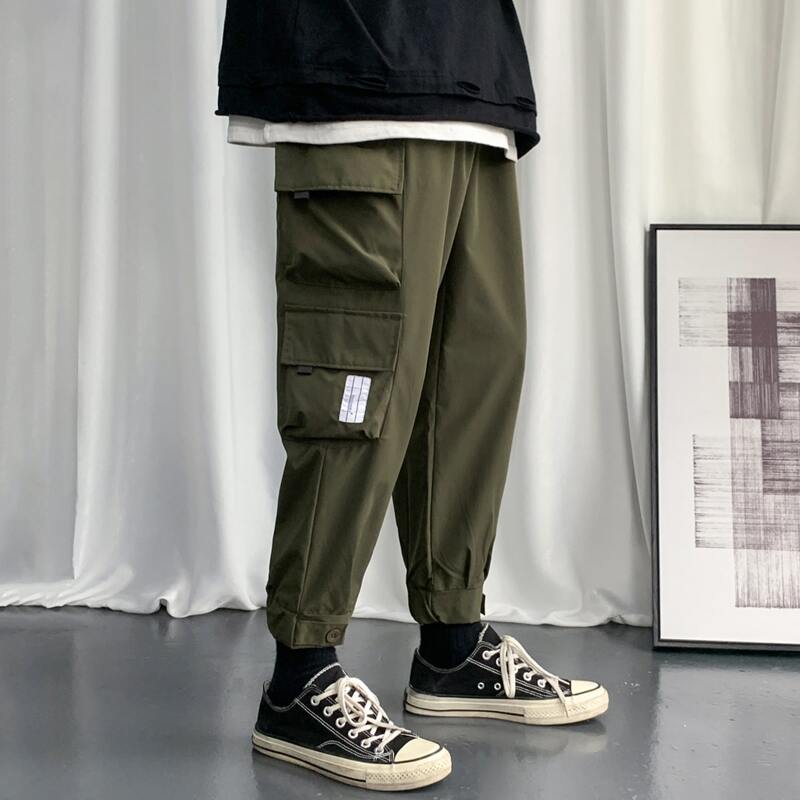 

Guys Flap Pocket Drawstring Cargo Pants, Army green