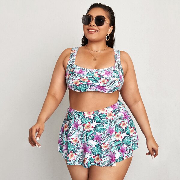

3pack Plus Floral & Tropical Twist Bikini Swimsuit, Multicolor