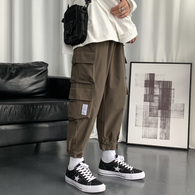 

Guys Flap Pocket Drawstring Cargo Pants, Mocha brown
