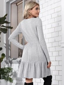 SHEIN LUNE Vestido bajo con fruncido tejido de canalé - Gris Claro - Ver 2
