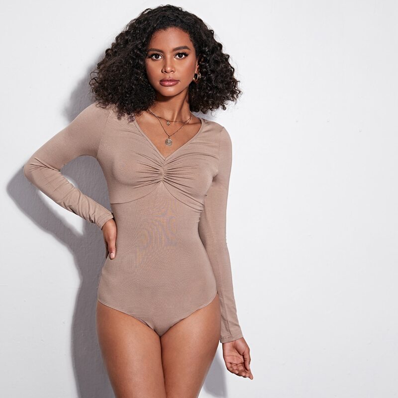 

Ruched Front Bodysuit, Dusty pink