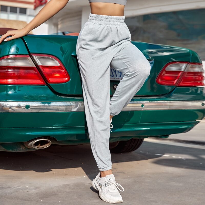 

Elastic Waist Solid Sports Pants, Light grey