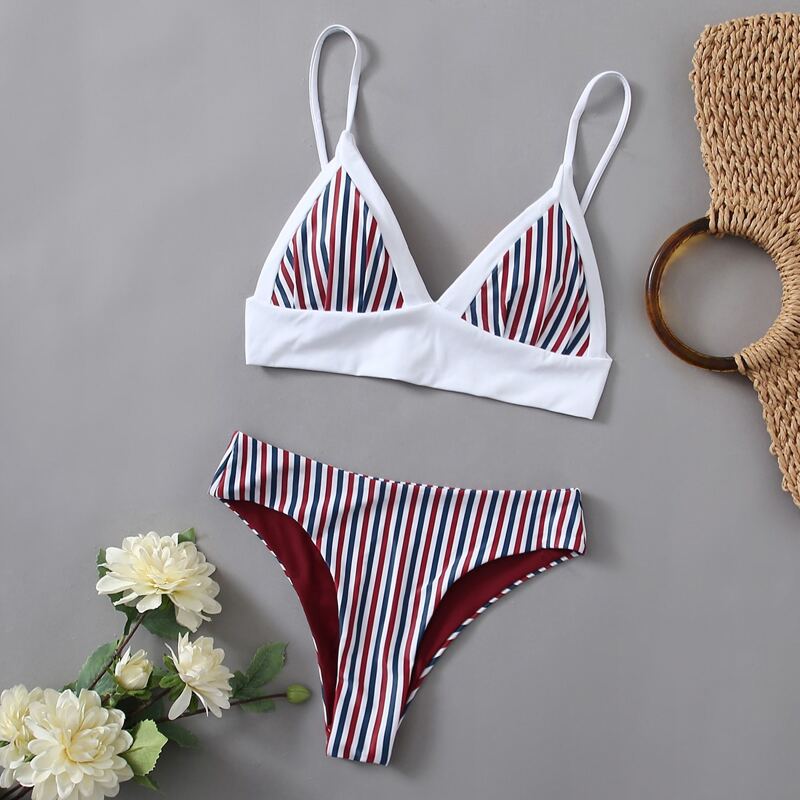 

Vertical Striped Triangle Bikini Swimsuit, Multicolor