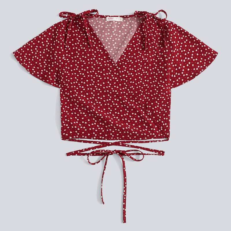 

All Over Print Wrap Crop Top, Burgundy