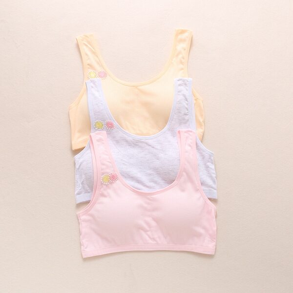 

Girls 3pcs Rib Knit Patched Bralette, Multicolor