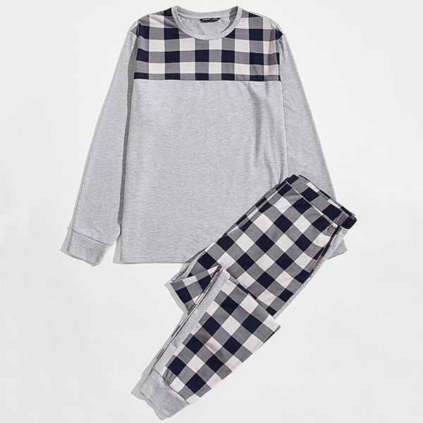 

Men Buffalo Plaid Panel Top & Pants PJ Set, Multicolor