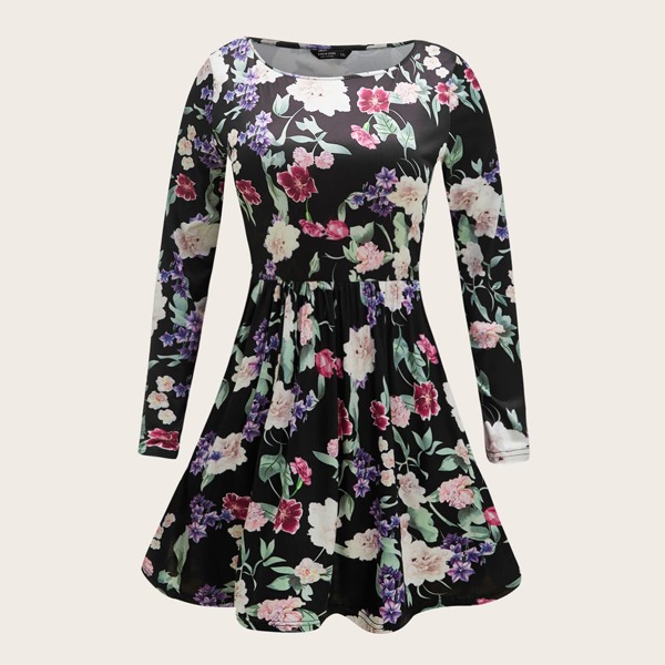 

Plus Allover Floral Print A-line Dress, Multicolor