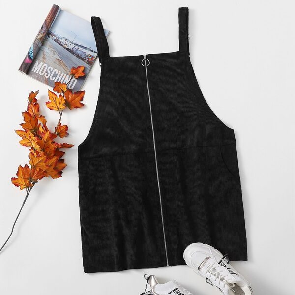 

Plus O-ring Zipper Cord Overall Dress, Black