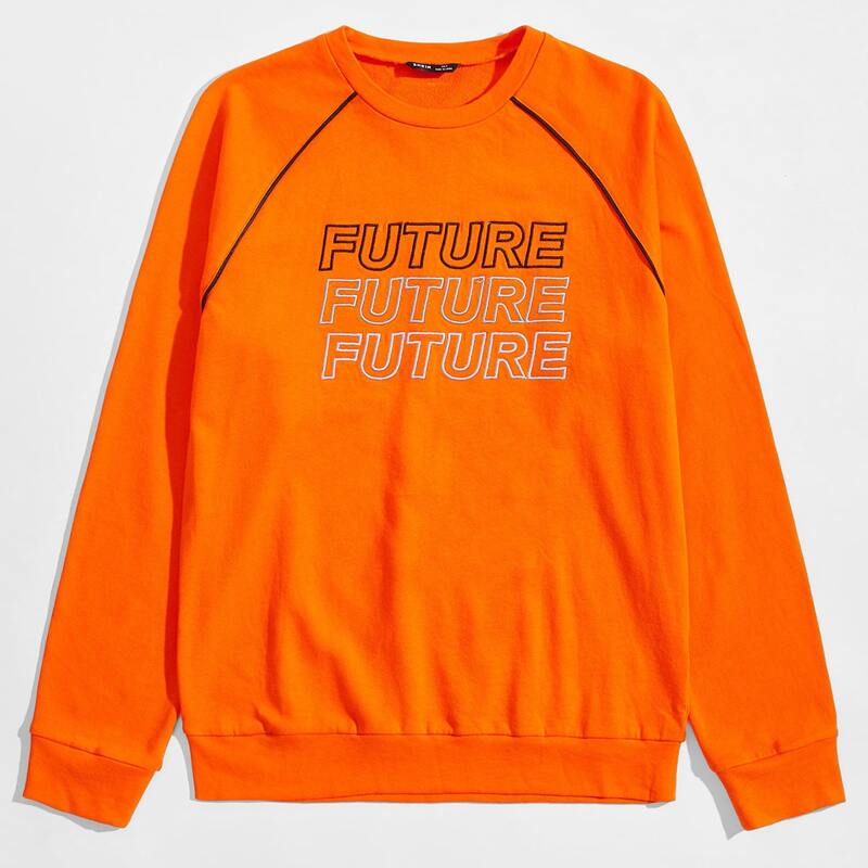 

Guys Neon Orange Letter Embroidered Raglan Sleeve Pullover, Orange bright